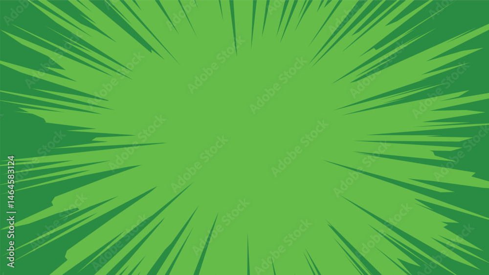 Fototapeta premium green exploding comic background with blank color burst anime cartoon frame