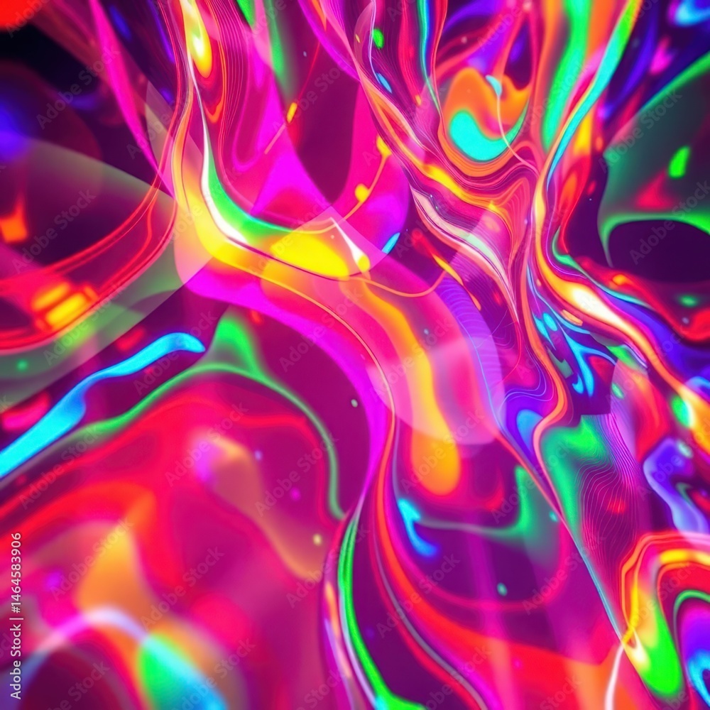 Fototapeta premium Vibrant waves of color dance through a surreal digital landscape at night