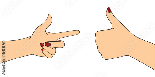 Hand Gestures Vector Illustration - Pointing and Thumbs Up with Red Nails.