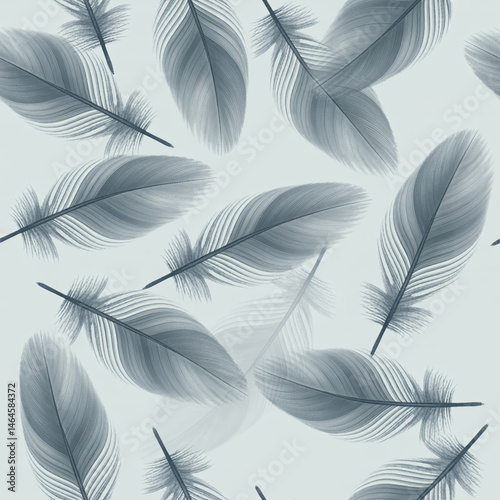 Seamless repeat pattern featuring elegant gray feathers for a summer theme