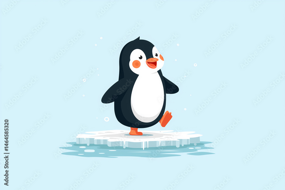 Fototapeta premium Cute penguin waddling on an ice floe in a serene winter landscape