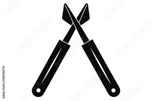 Two abstract stylized black scissor tools intersect in this minimalist image