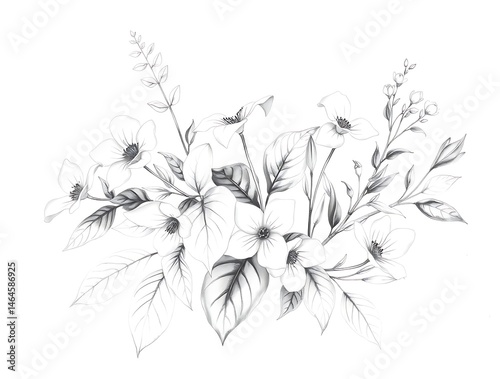 Wallpaper Mural Pencil Sketch Floral Bouquet. Torontodigital.ca