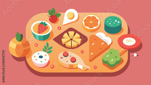 A charming snack board that offers a taste of the local food culture with each bite telling a story.. Vector illustration
