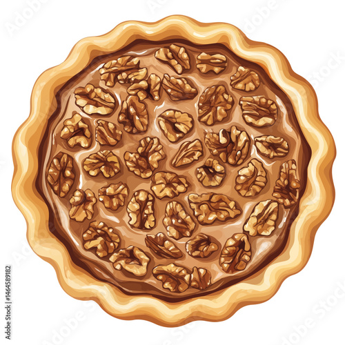 2D flat vector illustration of Walnut Pie, isolated on a white background.