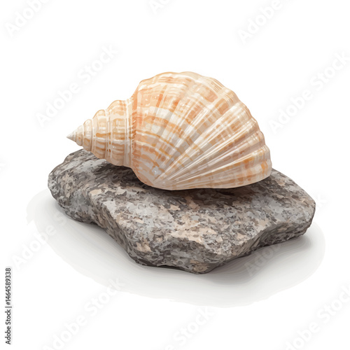 A Single Seashell Lying On A Rock 2D flat vector illustration, isolated on a white background.