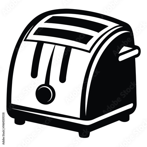 An outlined toaster features lever arms and a dial set against a white backdrop