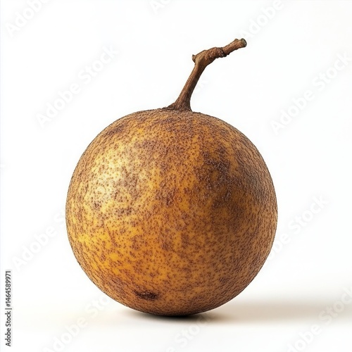 Closeup View Of Single, Round, Yellow Brown Fruit