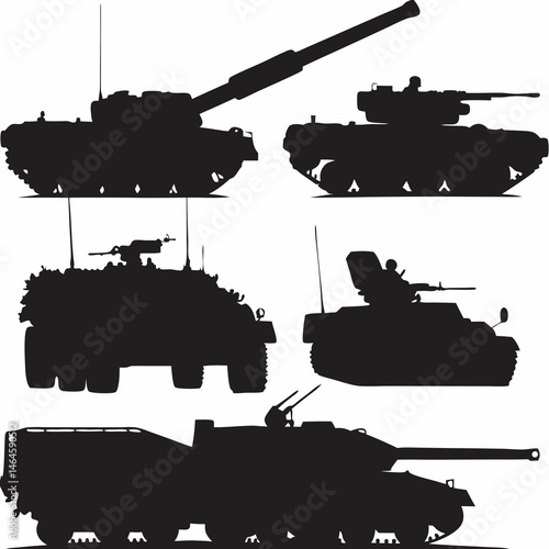 Vector military tank silhouettes isolated