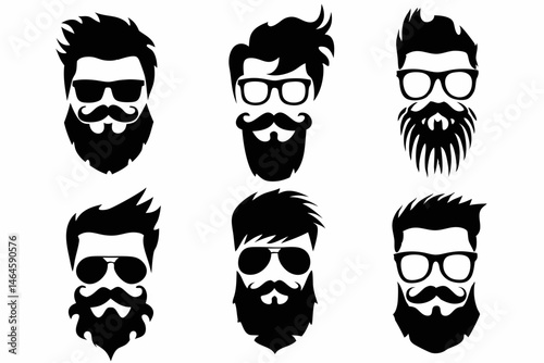 Vector set of people face avatars showing different facial, hair and beard style.