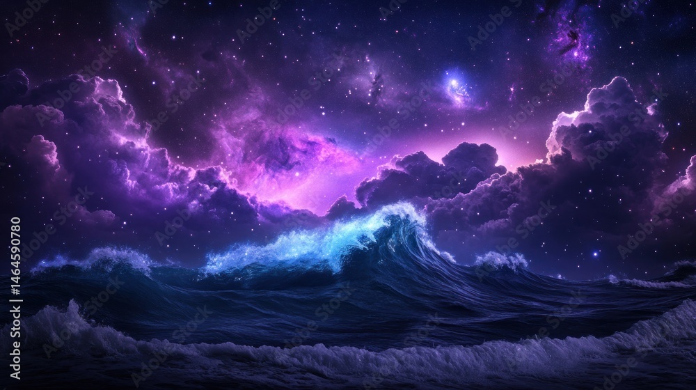 Cosmic ocean wave starry night sky and majestic water Cosmic ocean wave starry night sky and majestic water