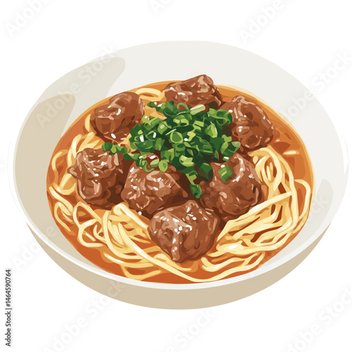 Beef Noodle 2D flat vector illustration, isolated on a white background.