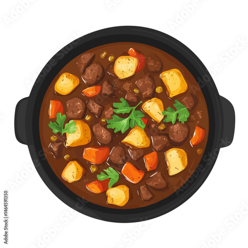 2D flat vector illustration of Goulash, isolated on a white background.