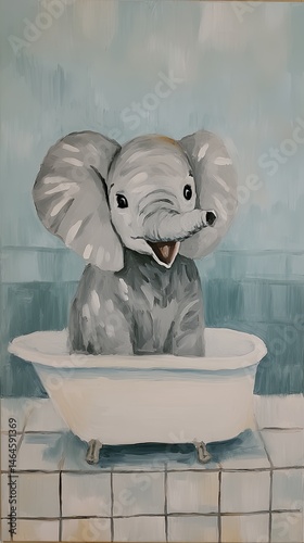 A baby elephant standing in an old bathtub