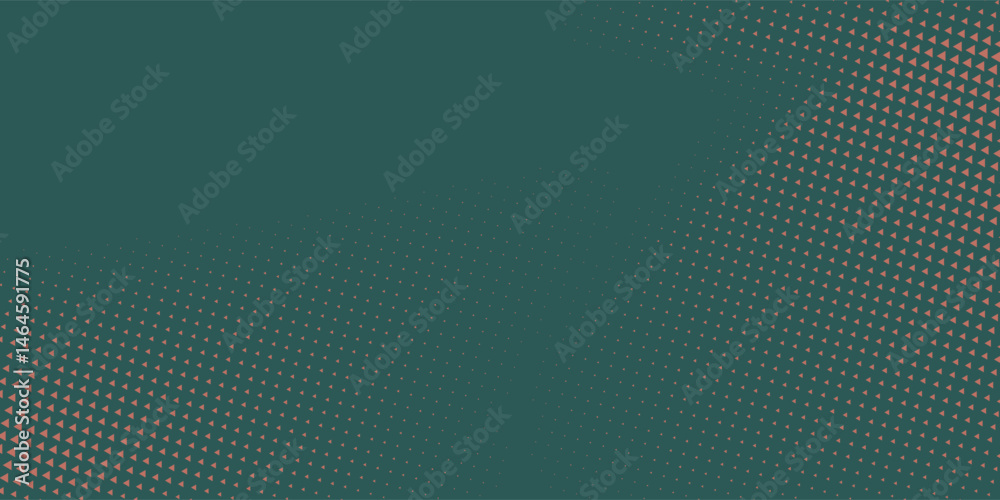 Triangles Halftone Pattern Twisted Border Vector Orange Green Abstract Background. Ultra Modern Minimalistic Art Half Tone Graphics Eye Catching Rush Wallpaper.