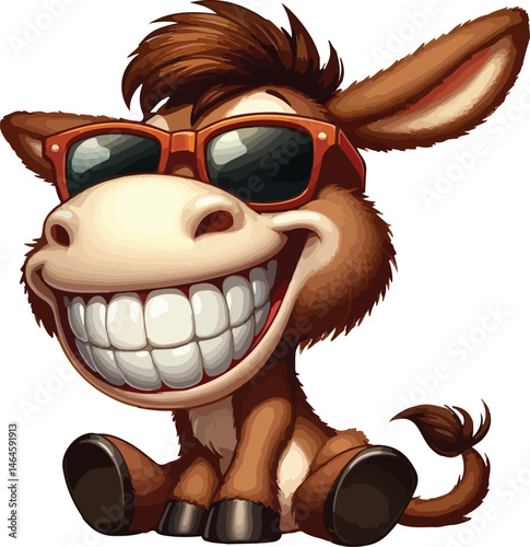 Funny Cartoon Donkey Smiling with Sunglasses Vector Illustration