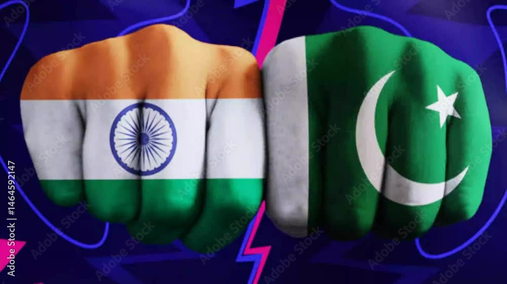 flag of india vs pakistan waving in wind 