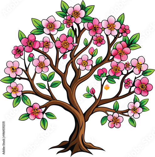 Blooming Fruit Tree Vector Garden 