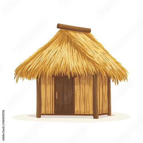 A Small Island Hut With Thatched Roofing 2D flat vector illustration, isolated on a white background.