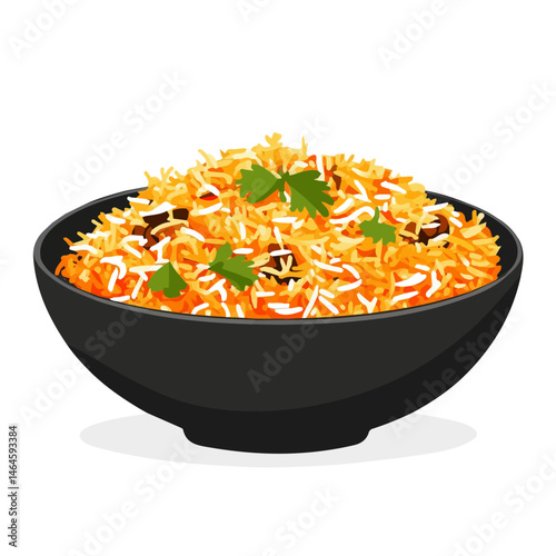 2D flat vector illustration of Biryani, isolated on a white background.