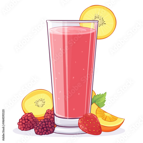 A Tropical Fruit Smoothie In A Tall Glass 2D flat vector illustration, isolated on a white background.