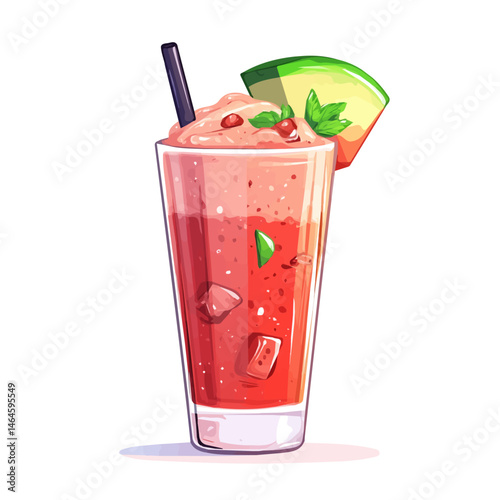 A Chilled Watermelon Slush In A Tall Glass 2D flat vector illustration, isolated on a white background.