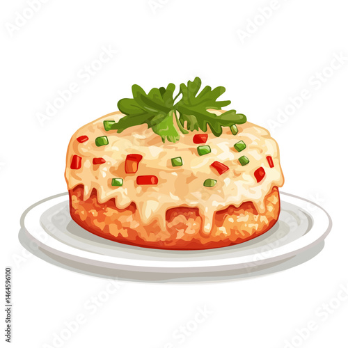 Crab Cake 2D flat vector illustration, isolated on a white background.
