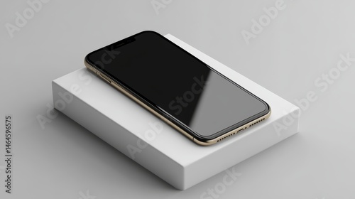 Black Smartphone With Gold Accents On White Box Mockup