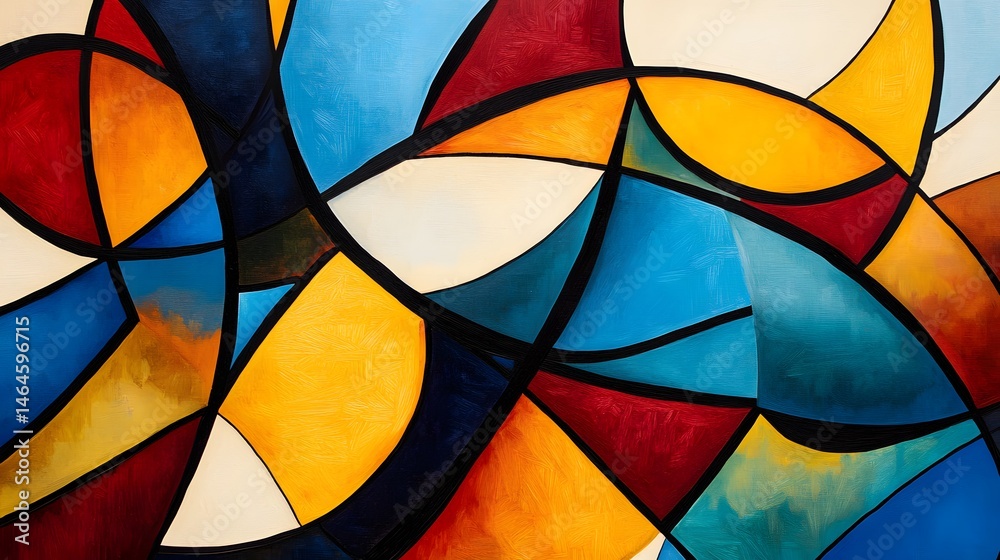 Fototapeta premium Vibrant abstract painting featuring geometric shapes.