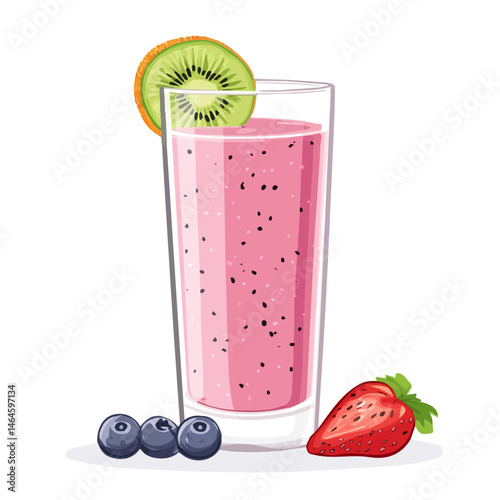 A Tropical Fruit Smoothie In A Tall Glass 2D flat vector illustration, isolated on a white background.