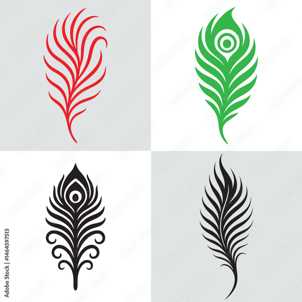 set of vector leaves and feathers set of vector leaves and feathers