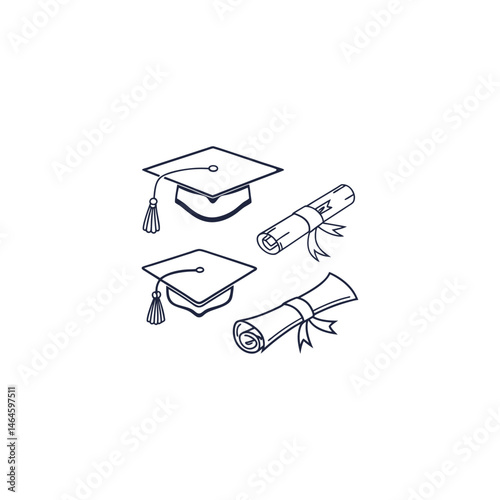 Graduation caps vector school desk with books