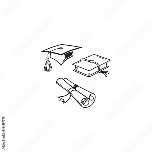Black silhouette graduation cap and books vector 