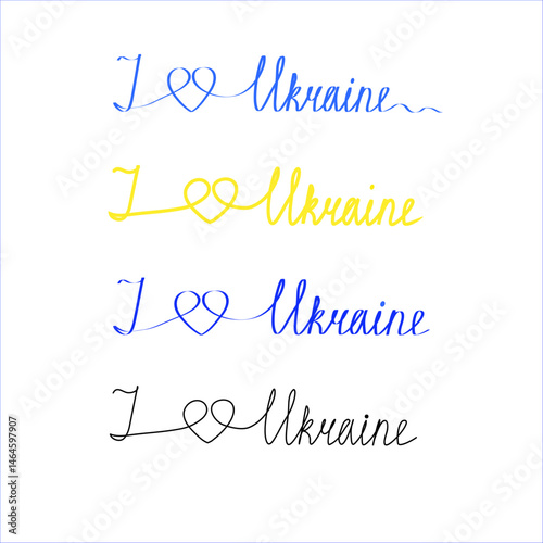 Handwritten I Love Ukraine Design in Various Color Styles