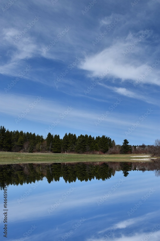 Obraz premium Reflection on the lake in spring, Sainte-Apolline, Québec, Canada