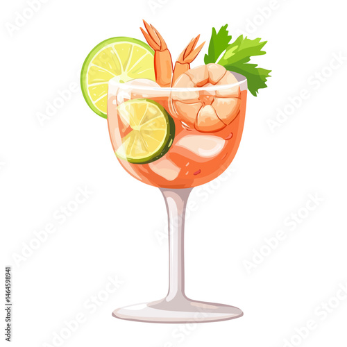 2D flat vector illustration of Shrimp Cocktail, isolated on a white background.