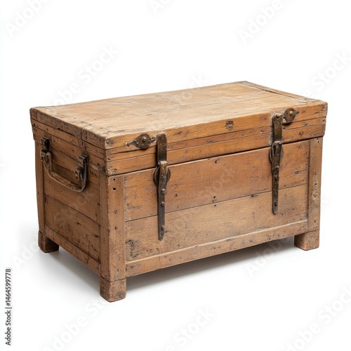 Colonial teak storage chest isolated on white background.  