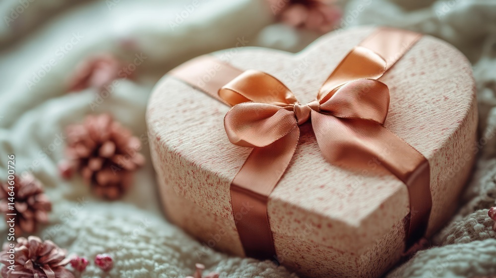 Heart-Shaped Gift Box with Satin Ribbon Surrounded by Pink Flowers and Soft Fabric, Perfect for Romantic Occasions, Weddings, Anniversaries, and Special Celebrations Heart-Shaped Gift Box with Satin Ribbon Surrounded by Pink Flowers and Soft Fabric, Perfect for Romantic Occasions, Weddings, Anniversaries, and Special Celebrations