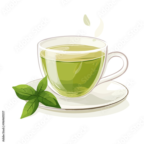 2D flat vector illustration of Green Tea, isolated on a white background.