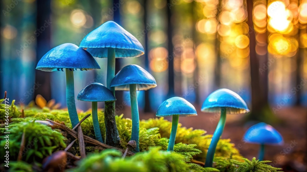 Fototapeta premium Stunning blue fungi in forest, forest, nature, forest, nature, unique, ecosystem, patterns, significance, environment