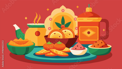 A delectable assortment of traditional snacks that embody the essence of the local cuisine.. Vector illustration
