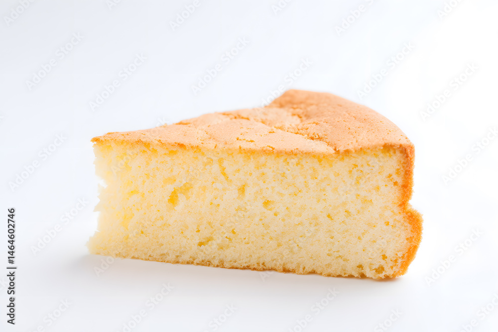 Slice of homemade sponge cake or chiffon cake isolated on white background Slice of homemade sponge cake or chiffon cake isolated on white background