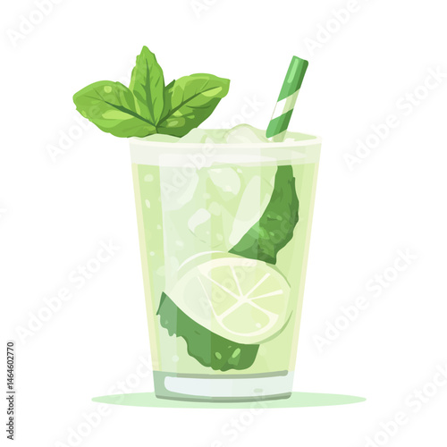 2D flat vector illustration of Mint Julep, isolated on a white background.