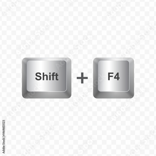 Keyboard Button, Vector illustration of shortcut Shift F4 on white color and transparent background