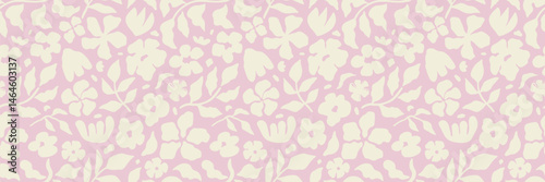 Obraz na płótnie Floral modern seamless pattern. Cute botanical shapes, random childish doodle cutouts of tropical leaves, flowers, and branches, decorative abstract art vector illustration. Pink flower background w salonie