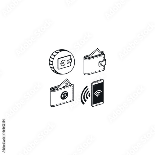 Black silhouette wallet vector with money