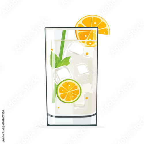 2D flat vector illustration of Tonic Water, isolated on a white background.