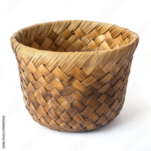 Colonial woven palm basket isolated on white background.  