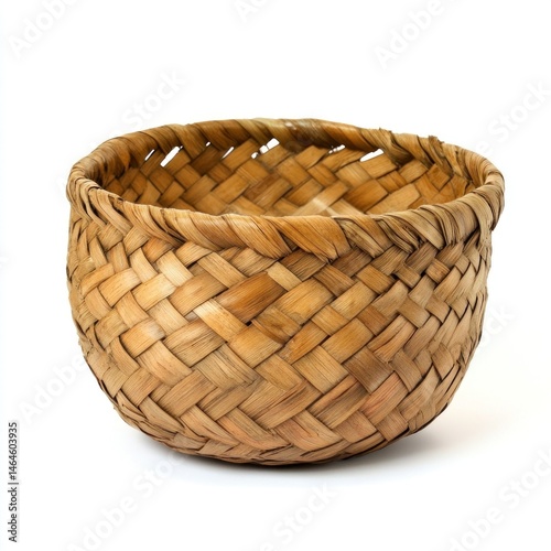 Colonial woven palm basket isolated on white background.  