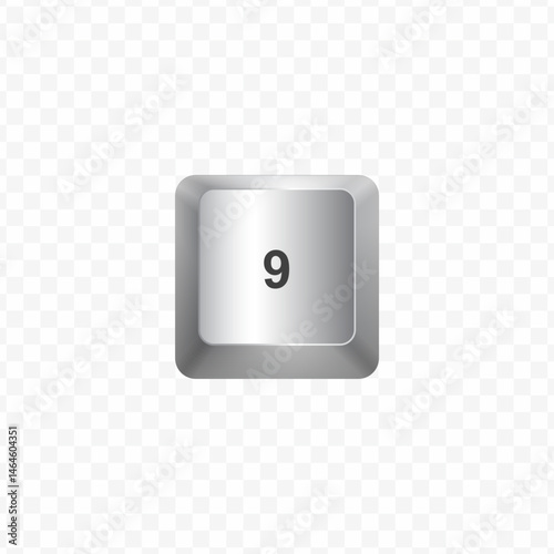 Keyboard Button, Vector illustration of number button 9 on white colors and transparent background